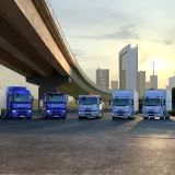 Renault Trucks E-TECH 2025 range with the Kleuster cargo bike, and without Renault Trucks E-Tech Trafic, with vehicles in launch colors, with Renault Trucks E-Tech D 12 / D 14 and Renault Trucks E-Tech T 780 The selection of the truck cutouts can be retrieved in Photoshop in the Layers window by selecting the Alpha layer. and downloading the source file.